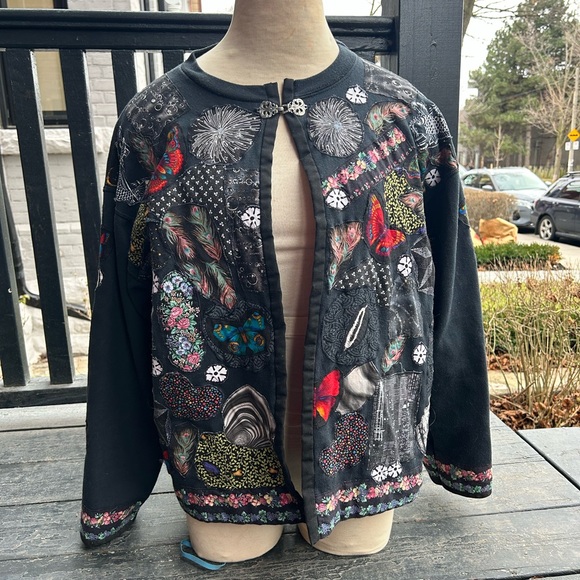 Handmade Vintage Black Patchwork Cardigan with Metal Clasp Closure - Picture 1 of 4